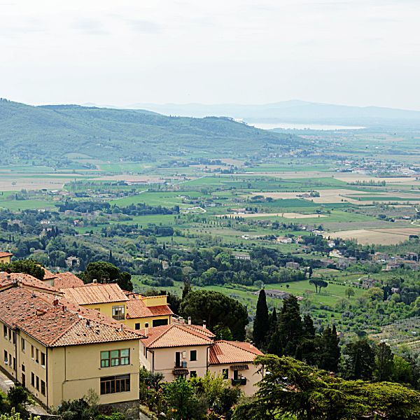 Panoramic view of Lake Trasimeno from Cortona, Tuscany-IT