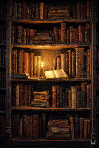Bookshelf and lamp