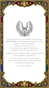 Colophon Page of Asterios and the Labyrinth