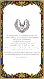 Colophon Page of A Tale of Paris & Paris: Echoes of Troy